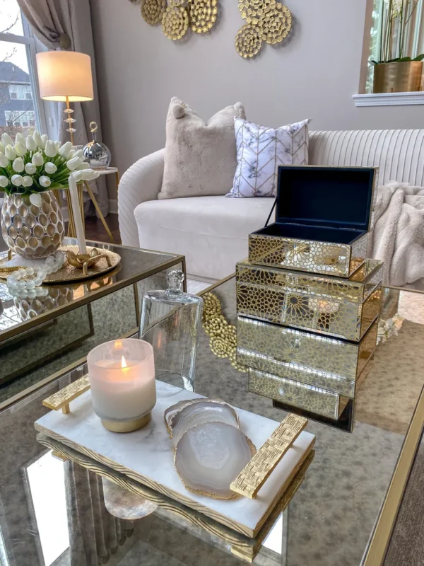 Inspire Me! Home Decor Beige Stone Agate Coasters W/ Gold Edge ( Set Of 4)