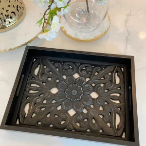 Inspire Me! Home Decor Black Wood Trays With Detailed Interior (Set Of 3)
