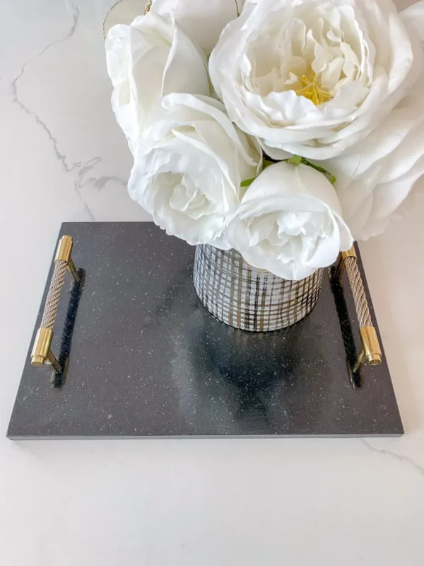 Inspire Me! Home Decor Black Marble Tray W/ Coil Handles And Knife