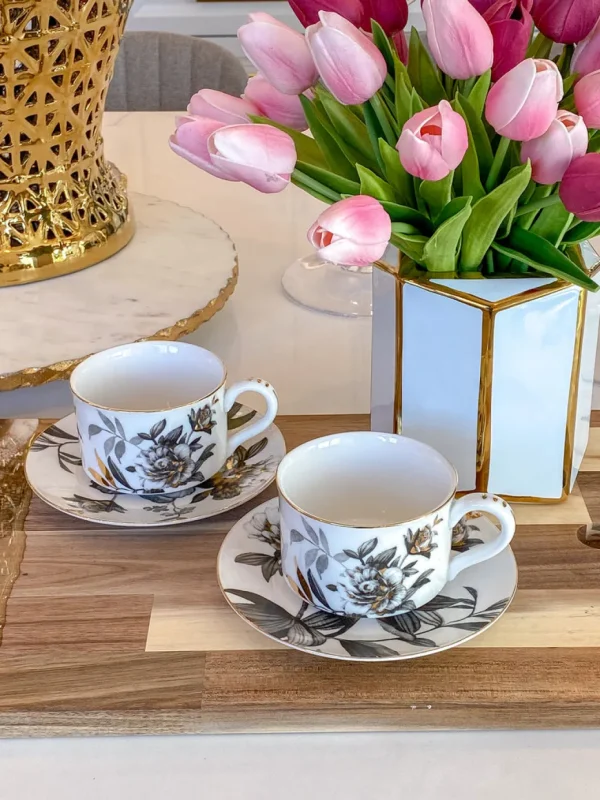 Inspire Me! Home Decor Black And Gold Metallic Peony Coffee Cup & Saucer