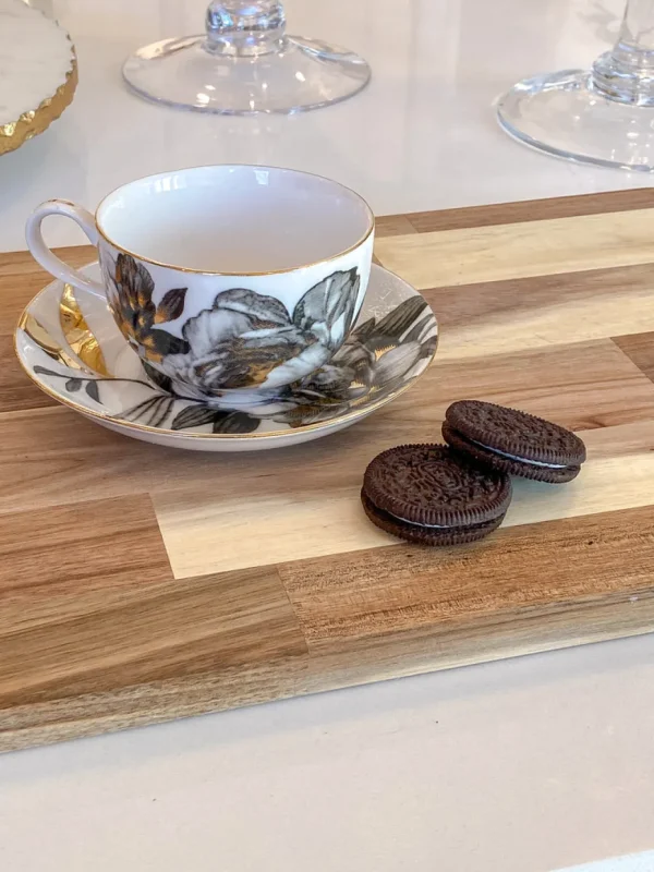 Inspire Me! Home Decor Black And Gold Metallic Peony Tea Cup & Saucer