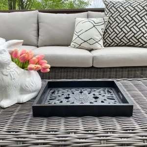 Inspire Me! Home Decor Black Wood Trays With Detailed Interior (Set Of 3)