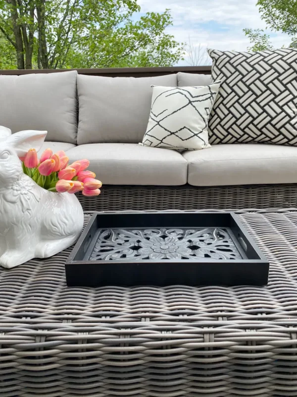 Inspire Me! Home Decor Black Wood Trays With Detailed Interior (Set Of 3)