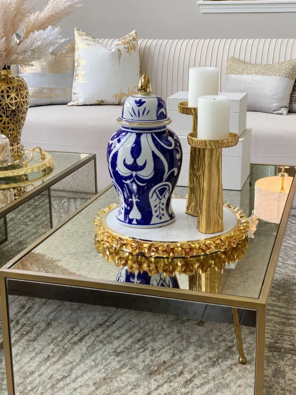 Inspire Me! Home Decor Blue And White Ceramic Ginger Jar With Gold Details