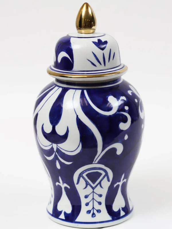 Inspire Me! Home Decor Blue And White Ceramic Ginger Jar With Gold Details
