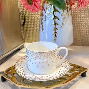 Inspire Me! Home Decor Bone China Gold & White Dotted Cup & Saucer