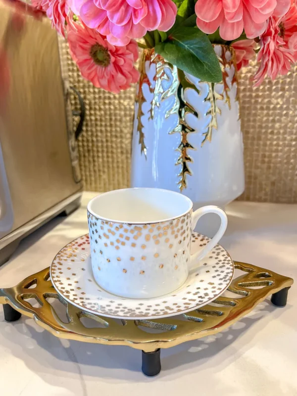 Inspire Me! Home Decor Bone China Gold & White Dotted Cup & Saucer