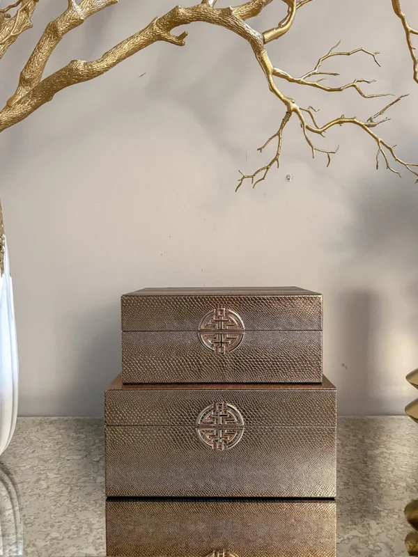 Inspire Me! Home Decor Bronze/Gold Faux Leather Boxes (Set Of 2)