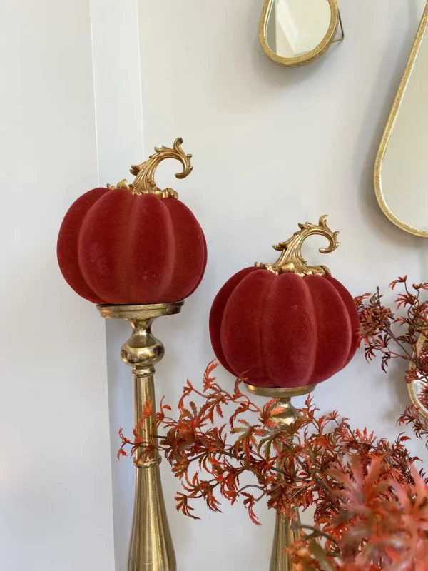 Inspire Me! Home Decor Burnt Orange Velvet Decorative Pumpkin With Gold Stem