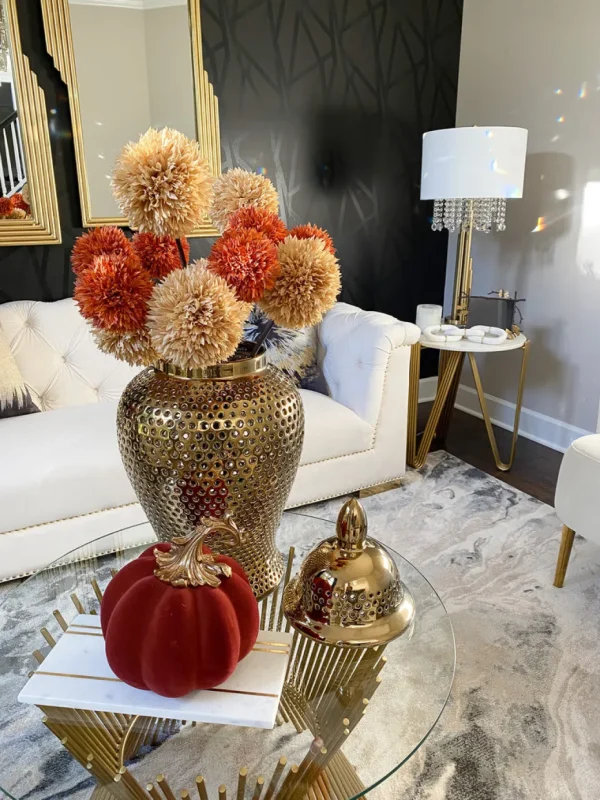 Inspire Me! Home Decor Burnt Orange Velvet Decorative Pumpkin With Gold Stem