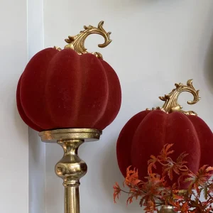 Inspire Me! Home Decor Burnt Orange Velvet Decorative Pumpkin With Gold Stem
