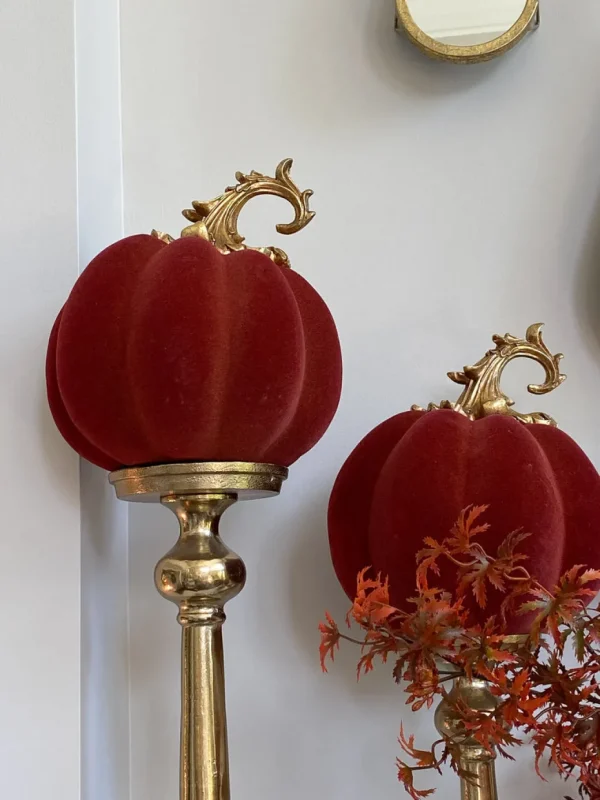 Inspire Me! Home Decor Burnt Orange Velvet Decorative Pumpkin With Gold Stem