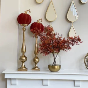 Inspire Me! Home Decor Burnt Orange Velvet Decorative Pumpkin With Gold Stem
