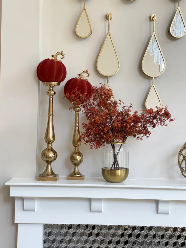 Inspire Me! Home Decor Burnt Orange Velvet Decorative Pumpkin With Gold Stem