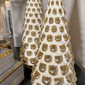 Inspire Me! Home Decor Ceramic Gold And White Pine Tree (2 Sizes)