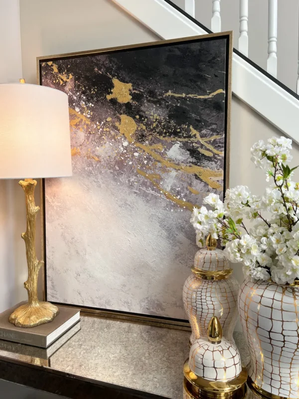 Inspire Me! Home Decor Charcoal Black, Gold, And White Abstract Wall Art WALL ART & MIRRORS