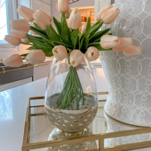 Inspire Me! Home Decor Clear Glass Vase With Champagne Gold Patterned Base