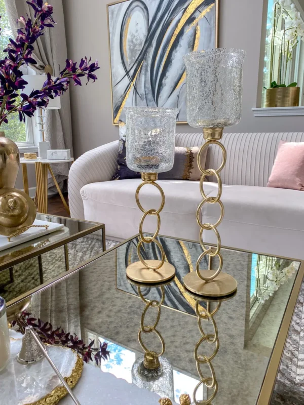 Inspire Me! Home Decor Crackled Glass Link Standing Candle Holder (2 Sizes)