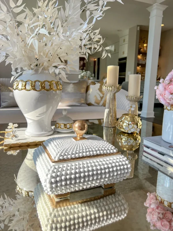 Inspire Me! Home Decor Cream Studded Box W/ Gold Detailing