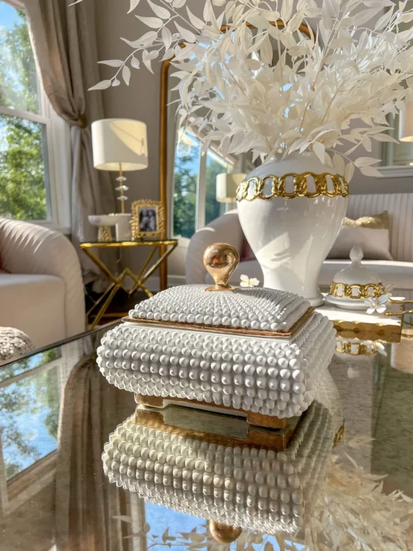Inspire Me! Home Decor Cream Studded Box W/ Gold Detailing