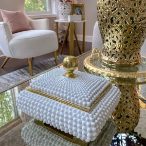 Inspire Me! Home Decor Cream Studded Box W/ Gold Detailing