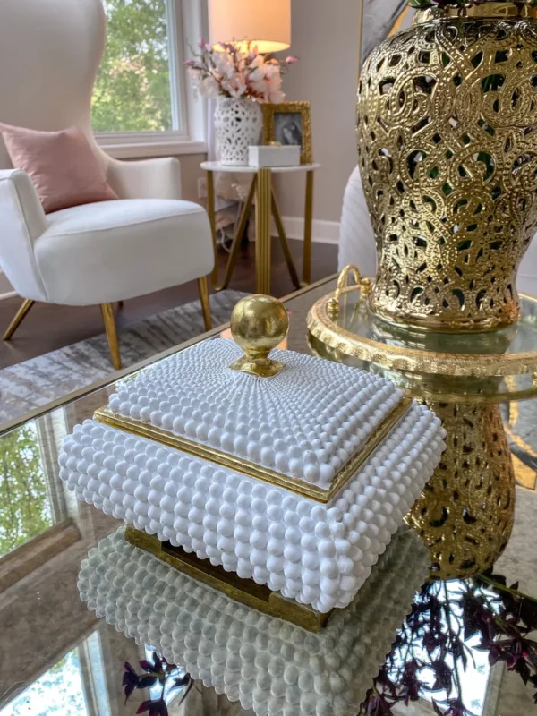 Inspire Me! Home Decor Cream Studded Box W/ Gold Detailing