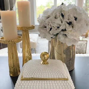 Inspire Me! Home Decor Cream Studded Box W/ Gold Detailing