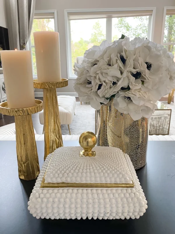 Inspire Me! Home Decor Cream Studded Box W/ Gold Detailing