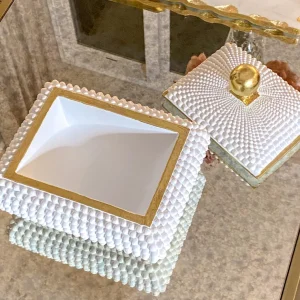Inspire Me! Home Decor Cream Studded Box W/ Gold Detailing