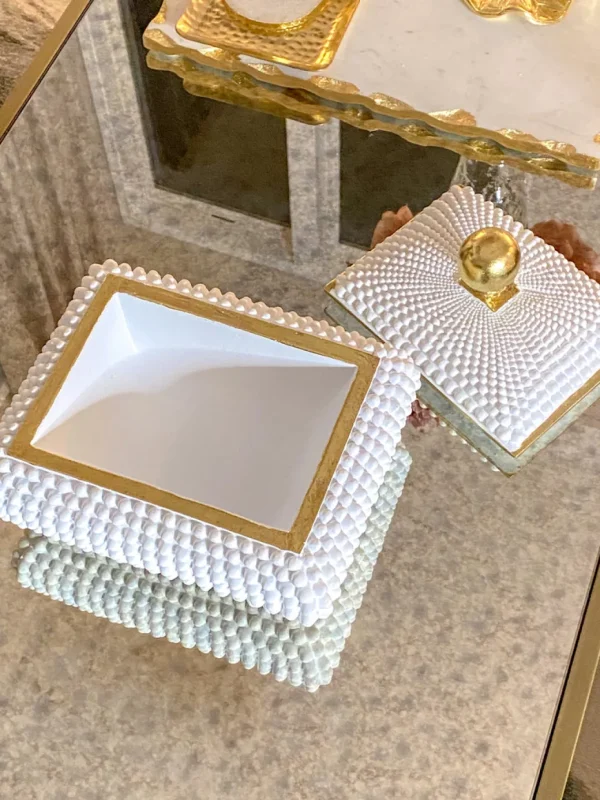 Inspire Me! Home Decor Cream Studded Box W/ Gold Detailing