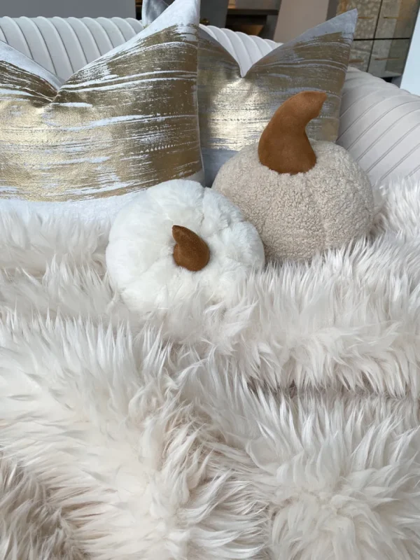 Inspire Me! Home Decor Faux Fur Ivory Pumpkin Pillow