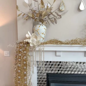 Inspire Me! Home Decor Floral Stems Gold And White Leaf Stem With Bead Detail