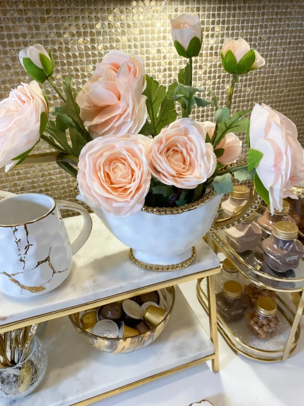 Inspire Me! Home Decor Floral Stems 25″ Peach Real-Touch Triple Bloom Ranunculus Stem