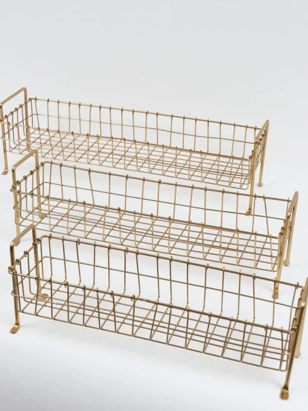 Inspire Me! Home Decor Footed Gold Wired Rectangular Basket (3 Sizes)