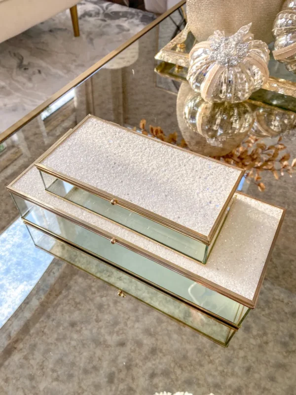 Inspire Me! Home Decor Glass Box Set With White Glitter Top (Set Of 2)