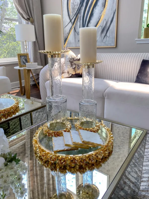 Inspire Me! Home Decor Glass Candle Holder With Gold Metal Floral Details (2 Sizes)