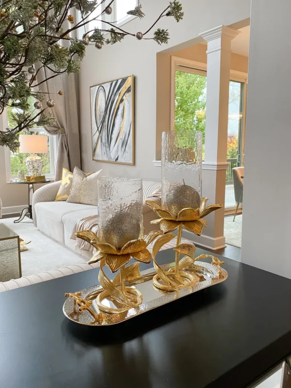 Inspire Me! Home Decor Glass Candle Holders On Gold Floral Stand (2 Sizes)