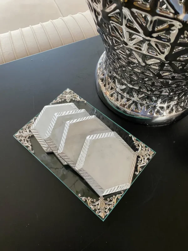 Inspire Me! Home Decor Glass Tray W/ Silver Corner Details And Swarovski Crystals
