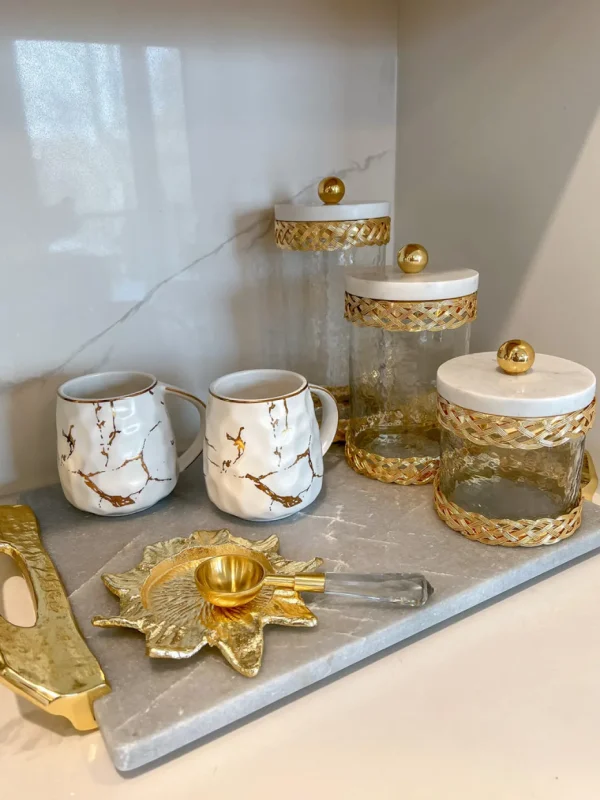 Inspire Me! Home Decor Glass Canister With Gold Lattice Design And Marble And Gold Lid (3 Sizes)