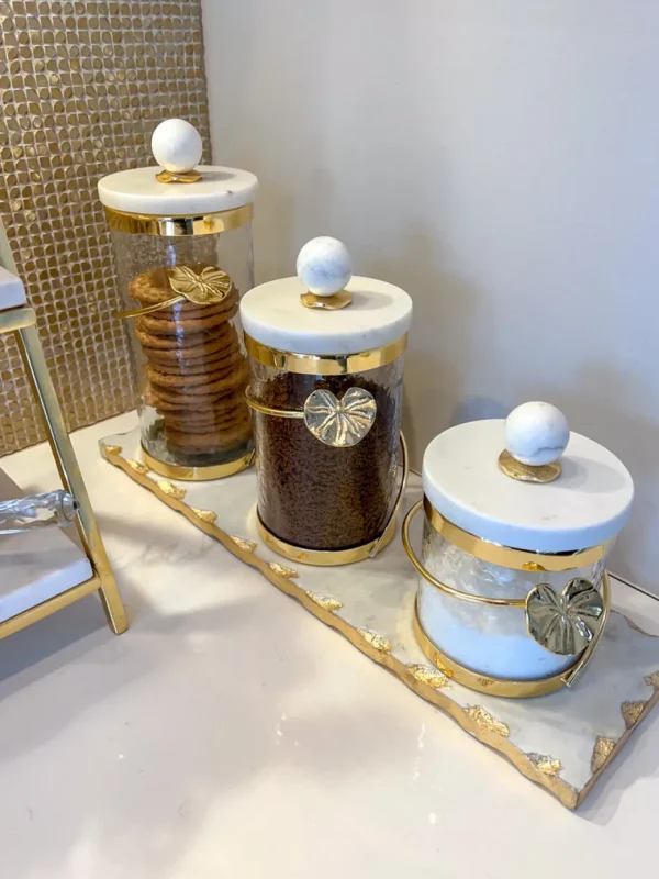 Inspire Me! Home Decor Glass Canister With Gold Leaf Design & Marble Lid (3 Sizes)
