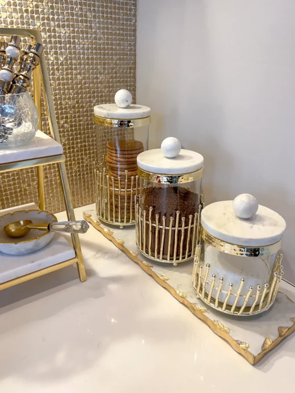 Inspire Me! Home Decor Glass Canisters With Gold Linear Details (3 Sizes)