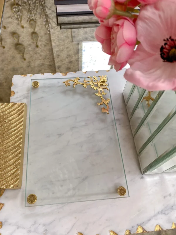 Inspire Me! Home Decor Glass Tray W/ Gold Corner Detail