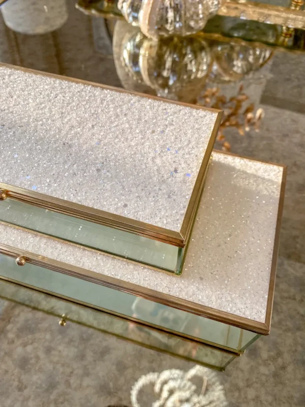 Inspire Me! Home Decor Glass Box Set With White Glitter Top (Set Of 2)