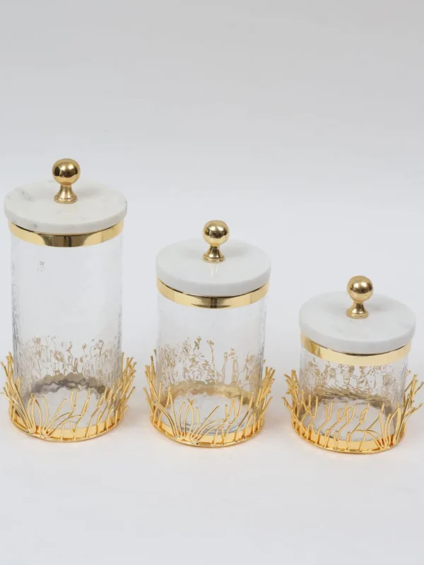 Inspire Me! Home Decor Glass Canister With Gold Branch Design And Marble And Gold Lid (3 Sizes)