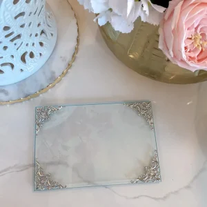 Inspire Me! Home Decor Glass Tray W/ Silver Corner Details And Swarovski Crystals