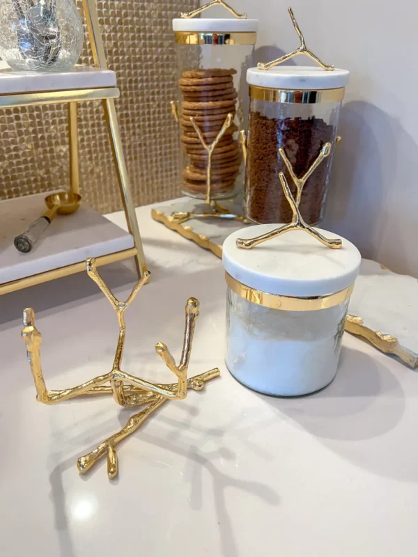 Inspire Me! Home Decor Glass Canister On Gold Twig Base With Marble Lid (3 Sizes)
