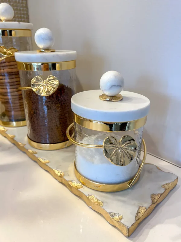 Inspire Me! Home Decor Glass Canister With Gold Leaf Design & Marble Lid (3 Sizes)