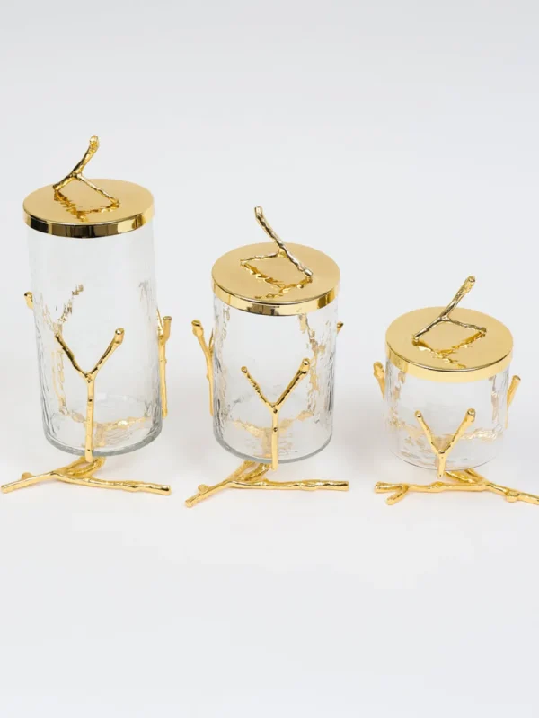 Inspire Me! Home Decor Glass Canister With Gold Metal Branch Design (3 Sizes)
