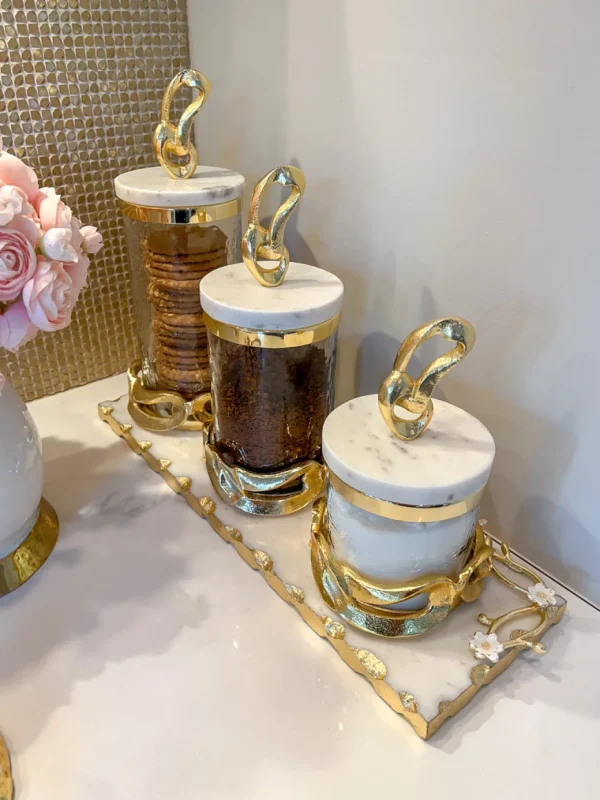Inspire Me! Home Decor Glass Canisters With Gold Knot Design And Marble Lid (3 Sizes)