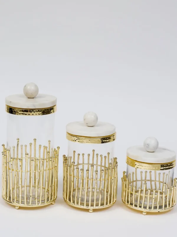 Inspire Me! Home Decor Glass Canisters With Gold Linear Details (3 Sizes)